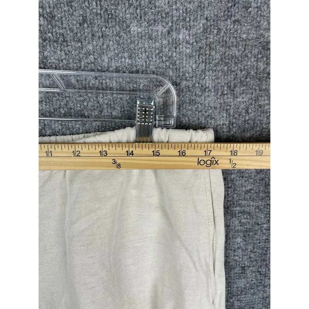 H&M Linen Blend Strech Palazzo Pants, Drawstring Size Large Off White Boho Lagon
